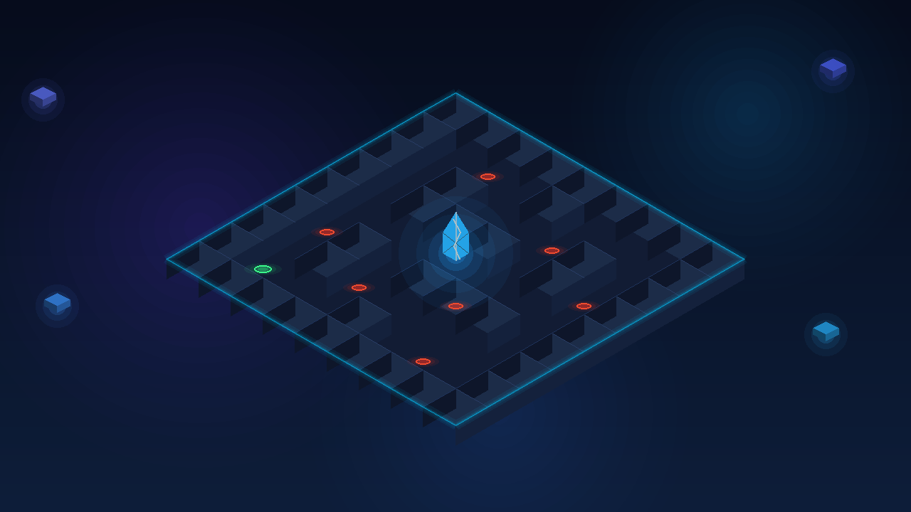 Keyboard Tilt Maze game — qwerty labyrinth with glowing energy crystal and ball guided by keys