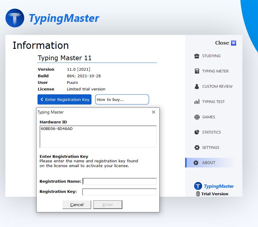 Enter license id and product key