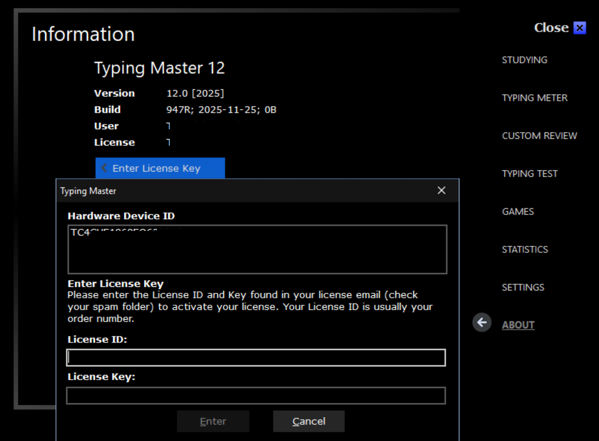 Enter license id and product key