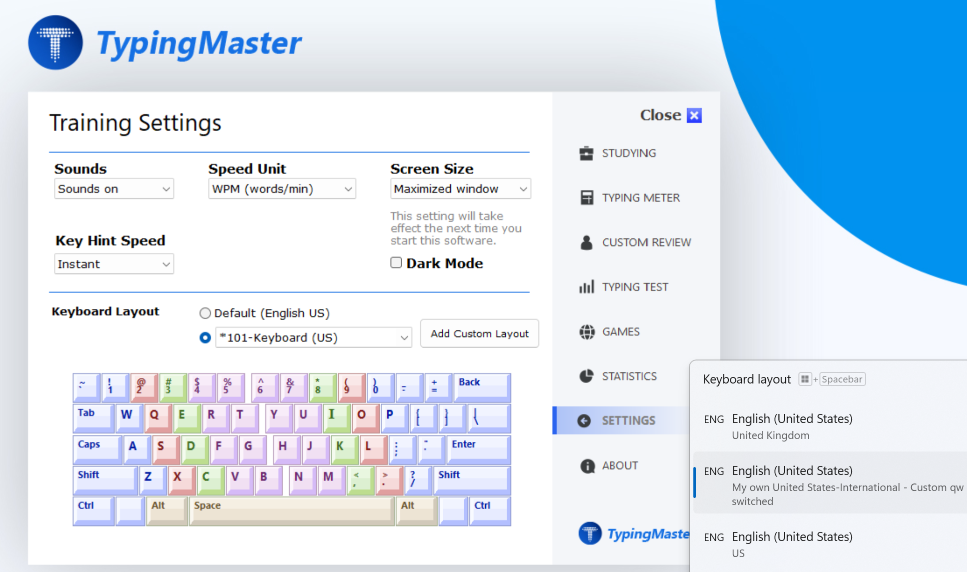 TypingMaster Keyboard Settings